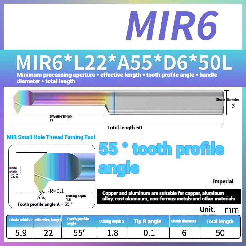 1125-MIR Bore Thread Turning Tools DLC Color Coated Aluminum and Copper CNC Shock Resistant Tungsten Carbide Small Hole Turning Tools Picking Tools Shandong Denso Pricision Tools Co.,Ltd.